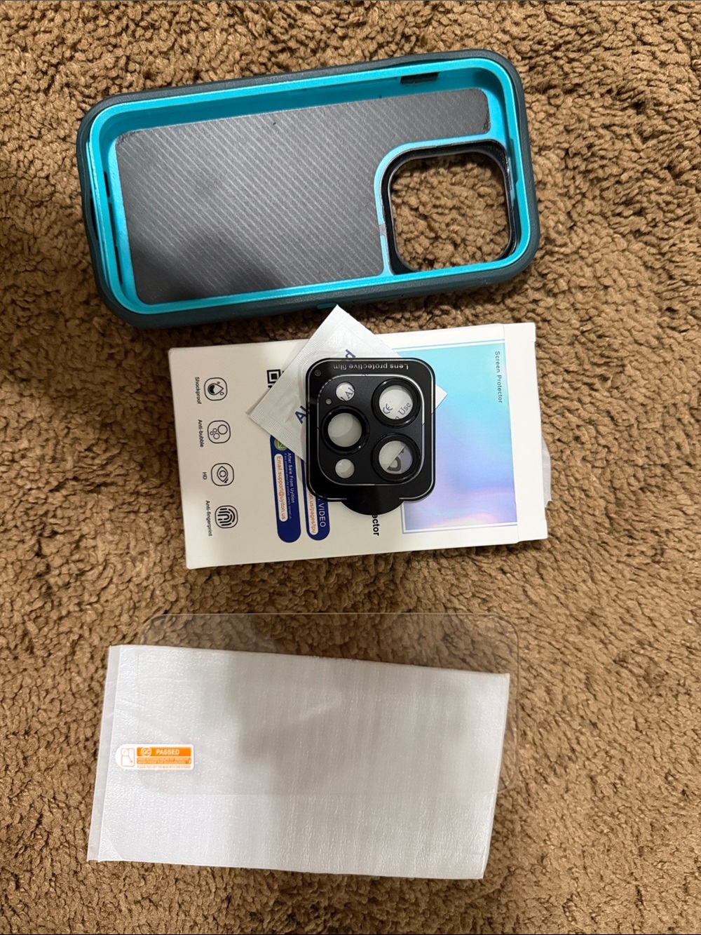 Turquoise Protective Phone Case with Camera Lens and screen Cover